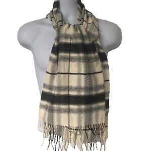 COTIERA Scarf 100% Cotton feels like cashmere Germany Fringe Cream Black Plaid
